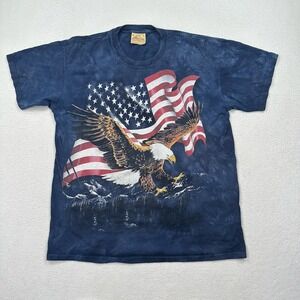 The Mountain American Flag Eagle T Shirt Size Large Blue Tie Dye Patriotic